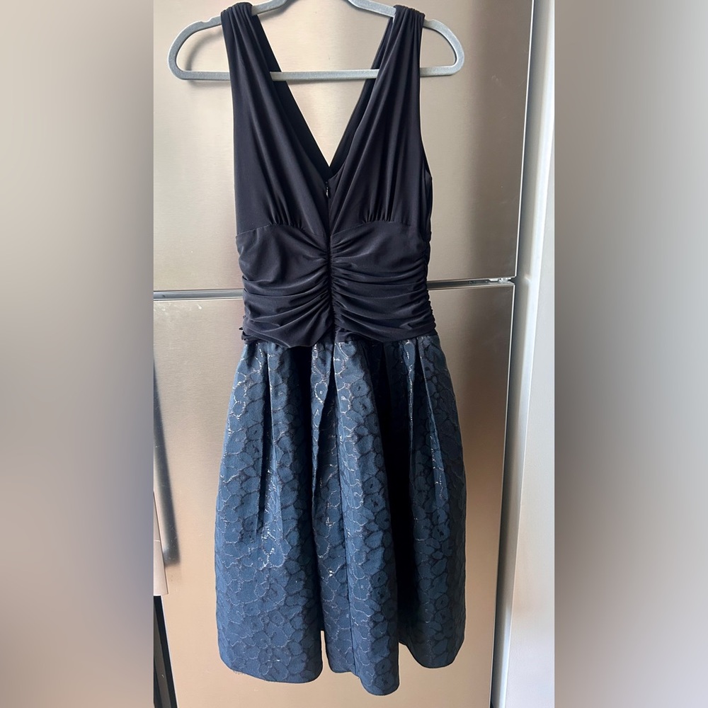 Black Sleeveless Dress with Textured Skirt – Size 14